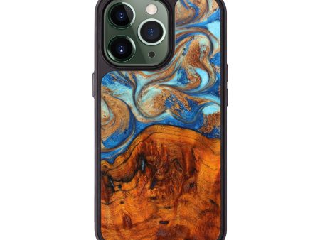 iPhone 13 Pro Wood+Resin Phone Case - Phil (Teal & Gold, 632530) Sale