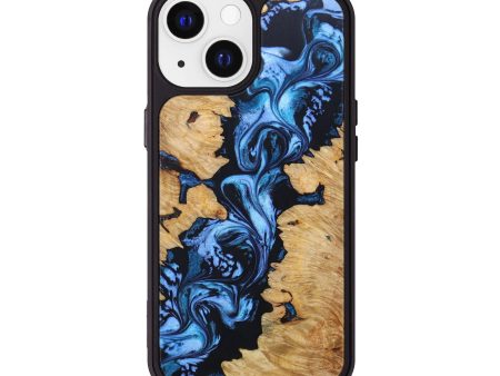 iPhone 13 Wood+Resin Phone Case - Chery (Blue, 634045) Fashion