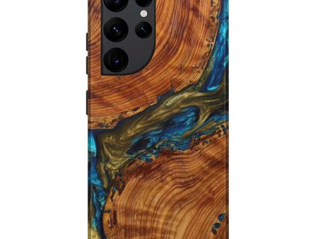 Galaxy S22 Ultra Wood+Resin Live Edge Phone Case - Lucina (Teal & Gold, 633525) For Discount