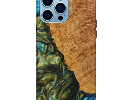 iPhone 14 Pro Max Wood+Resin Live Edge Phone Case - Brigitta (Teal & Gold, 633145) Online Hot Sale