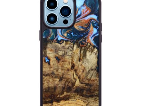 iPhone 14 Pro Max Wood+Resin Phone Case - Carlota (Teal & Gold, 634270) Online Sale