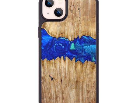 iPhone 14 Plus Wood+Resin Phone Case - Ansley (Blue, 632416) For Sale