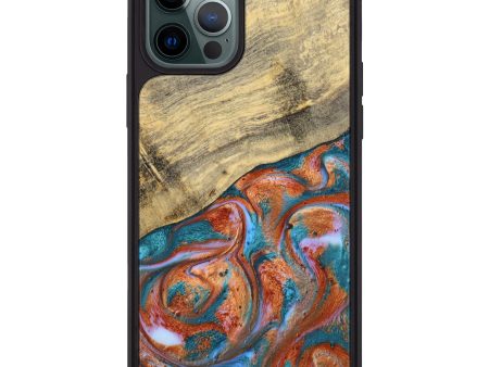 iPhone 12 Pro Max Wood+Resin Phone Case - Bella (Teal & Gold, 637347) Discount