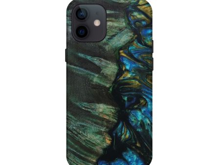 iPhone 12 mini Wood+Resin Live Edge Phone Case - Marylin (Teal & Gold, 633825) Online Hot Sale